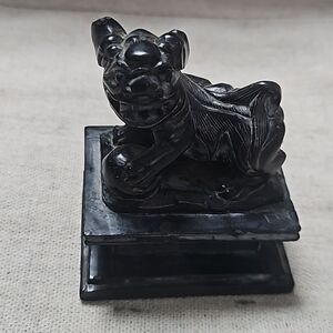Antique Chinese Foo Dog Black Stone Carved Figurine Statue